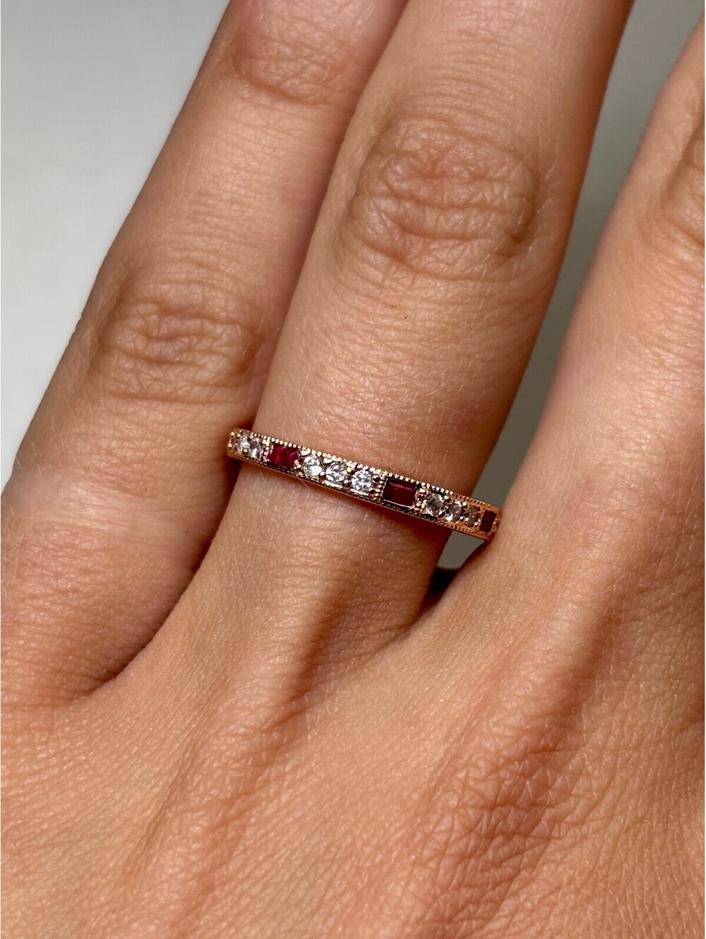 14k Rose Gold Diamond and Ruby Ring